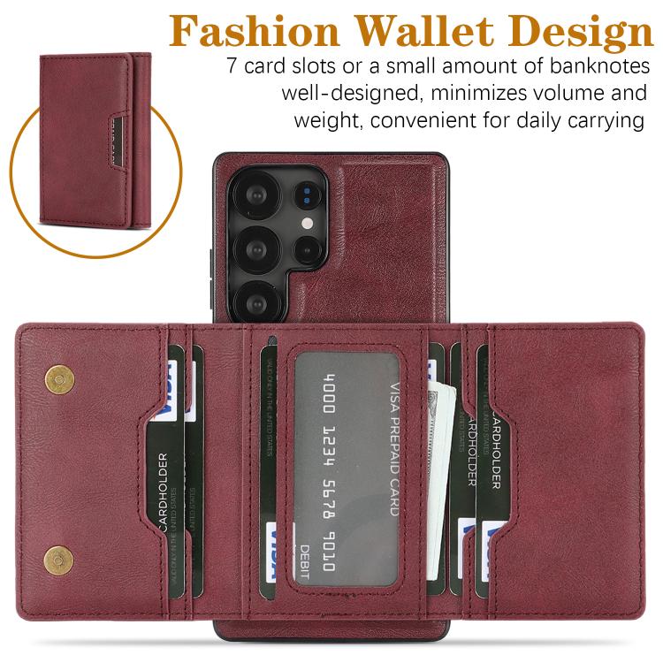 Funda de cuero plegable triple con imán fuerte MagSafe para Samsung Galaxy S22 Ultra 5G (rojo)