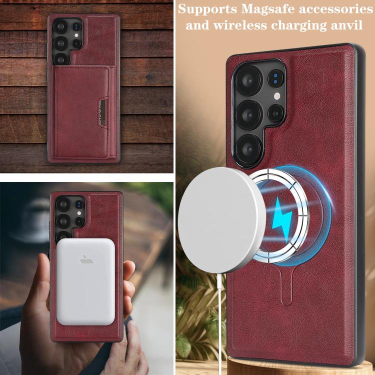 Funda de cuero plegable triple con imán fuerte MagSafe para Samsung Galaxy S22 Ultra 5G (rojo)