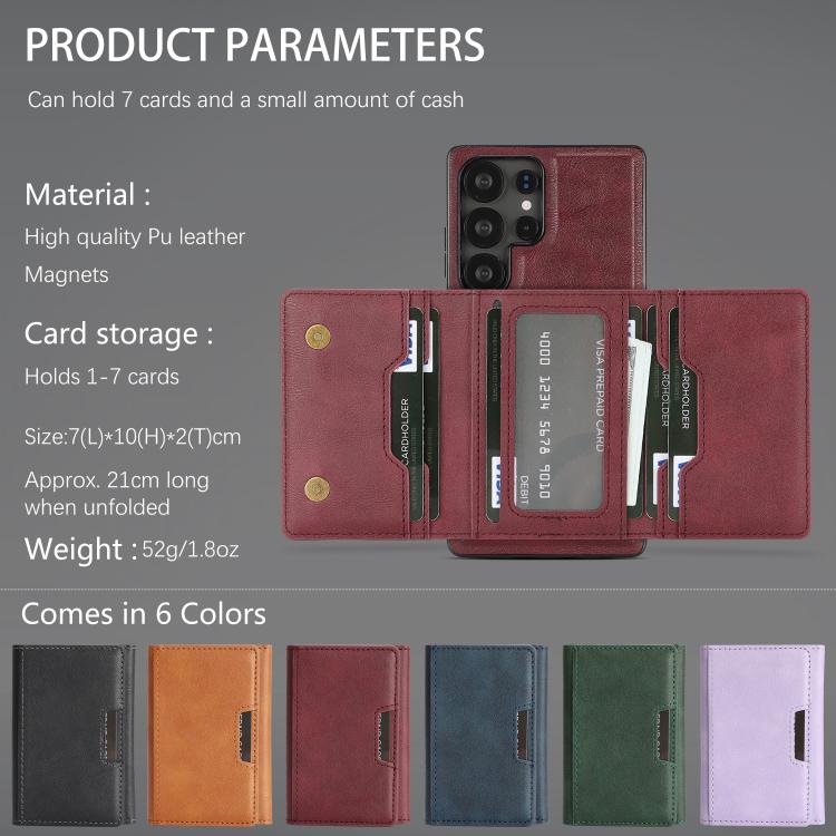 Funda de cuero plegable triple con imán fuerte MagSafe para Samsung Galaxy S22 Ultra 5G (rojo)