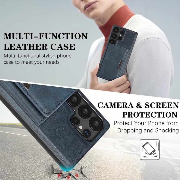 Funda de cuero plegable triple con imán fuerte MagSafe para Samsung Galaxy S22 Ultra 5G (azul)