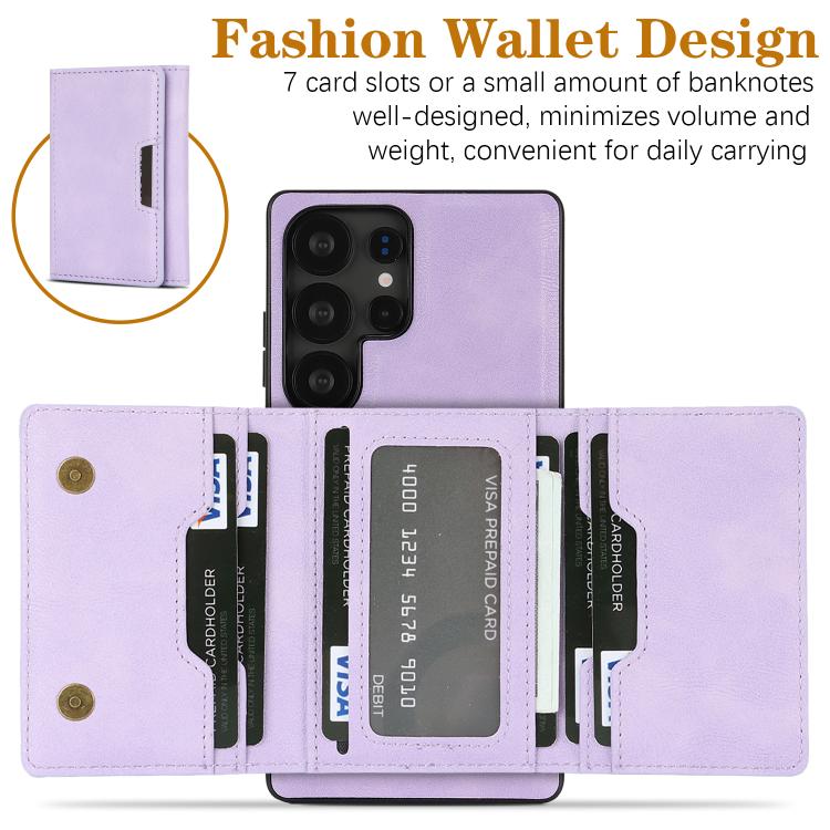 Funda de cuero plegable triple con imán fuerte MagSafe para Samsung Galaxy S22 Ultra 5G (morado)