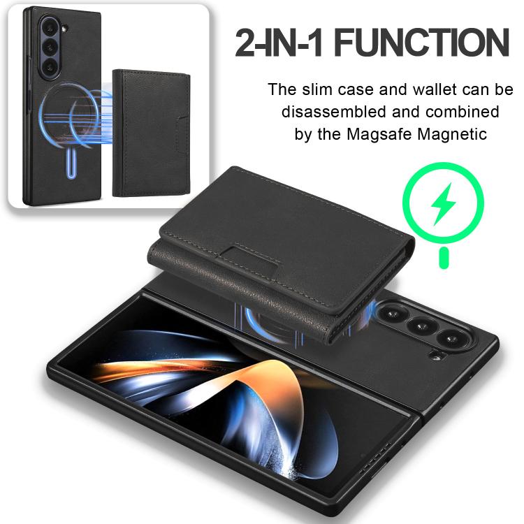 Funda de cuero plegable triple con imán fuerte Kalebol para Samsung Galaxy Z Fold7 (negro)