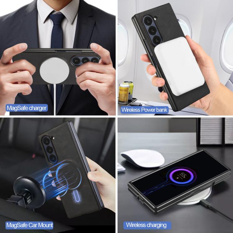 Funda de cuero plegable triple con imán fuerte Kalebol para Samsung Galaxy Z Fold7 (negro)