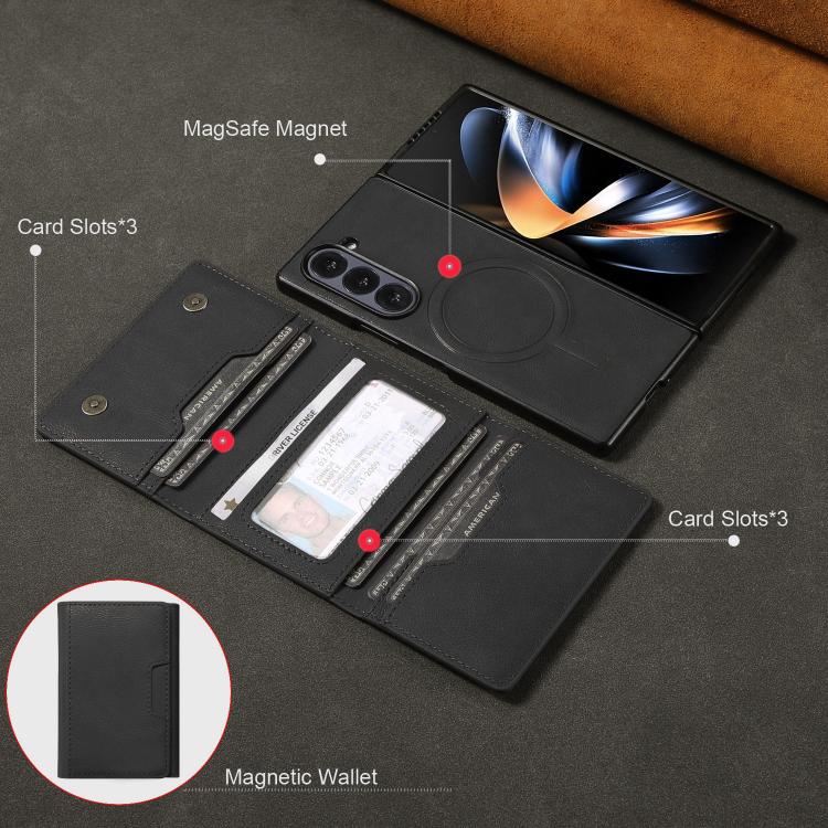 Funda de cuero plegable triple con imán fuerte Kalebol para Samsung Galaxy Z Fold7 (negro)