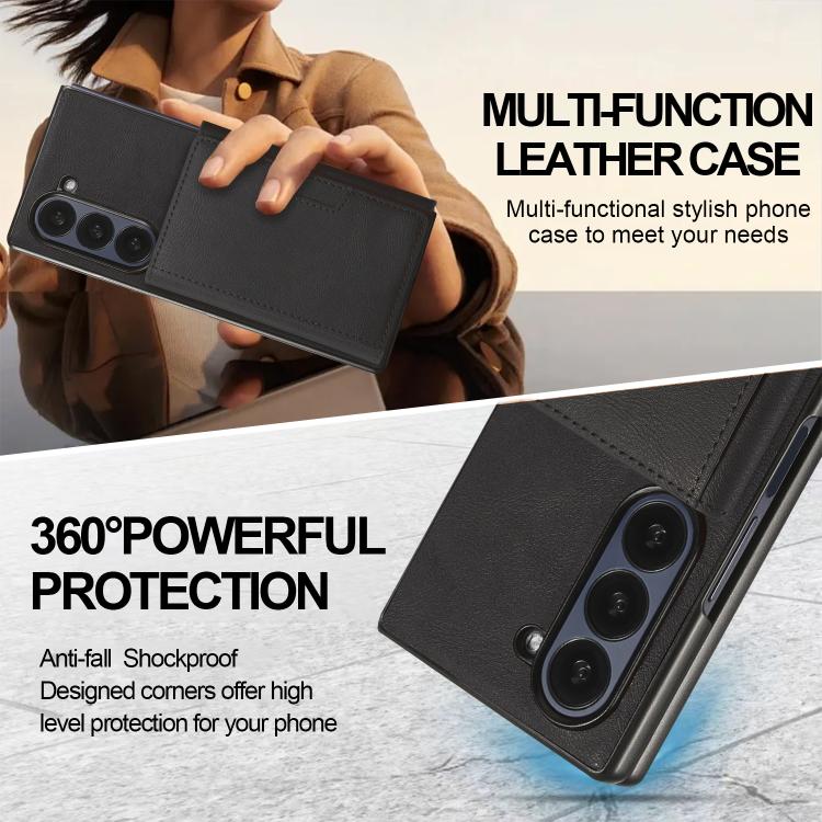 Funda de cuero plegable triple con imán fuerte Kalebol para Samsung Galaxy Z Fold7 (negro)