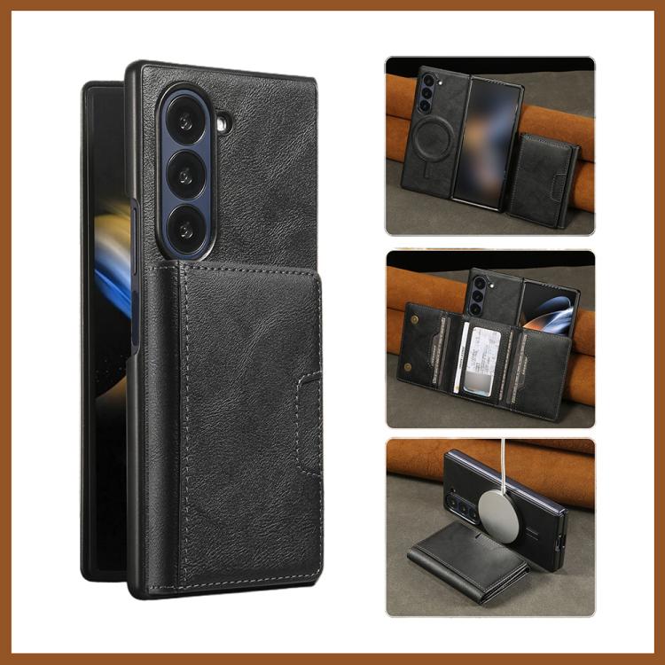 Funda de cuero plegable triple con imán fuerte Kalebol para Samsung Galaxy Z Fold7 (negro)
