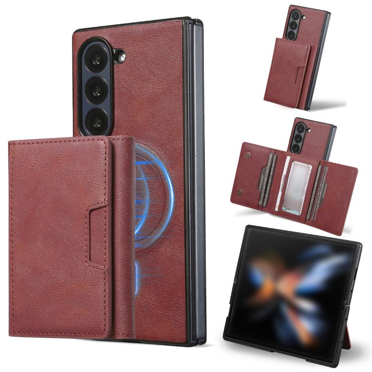 Funda de cuero plegable triple con imán fuerte Kalebol para Samsung Galaxy Z Fold7 (rojo)