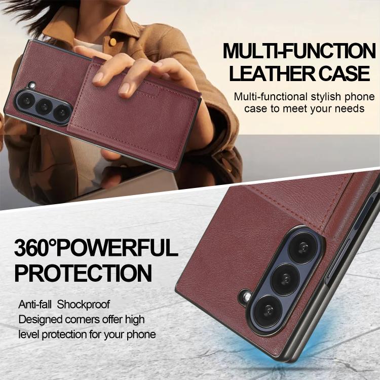 Funda de cuero plegable triple con imán fuerte Kalebol para Samsung Galaxy Z Fold7 (rojo)