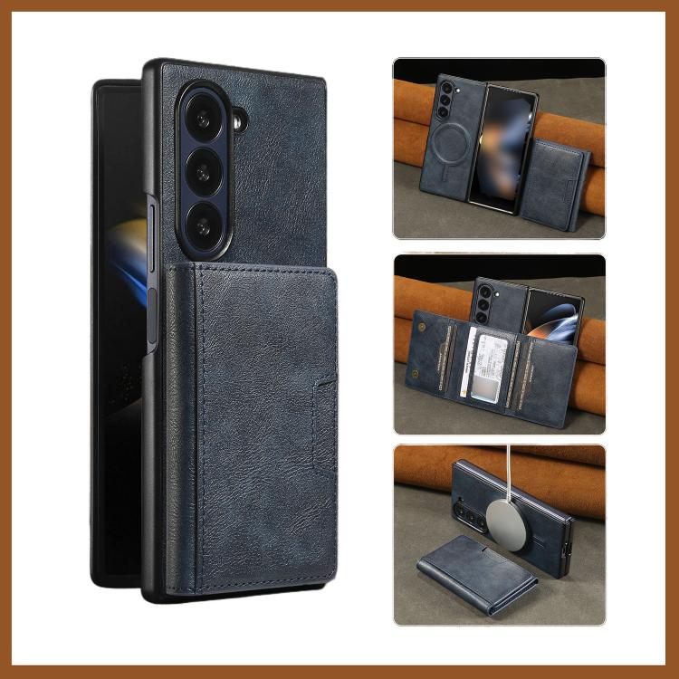Funda de cuero plegable triple con imán fuerte Kalebol para Samsung Galaxy Z Fold7 (azul)