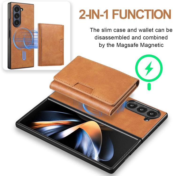 Funda de cuero plegable triple con imán fuerte Kalebol para Samsung Galaxy Z Fold6 (marrón)