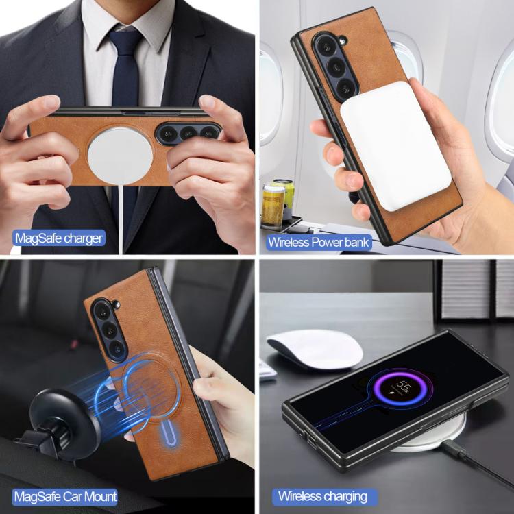 Funda de cuero plegable triple con imán fuerte Kalebol para Samsung Galaxy Z Fold6 (marrón)