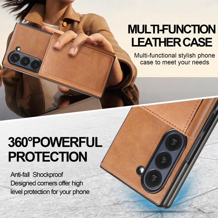 Funda de cuero plegable triple con imán fuerte Kalebol para Samsung Galaxy Z Fold6 (marrón)