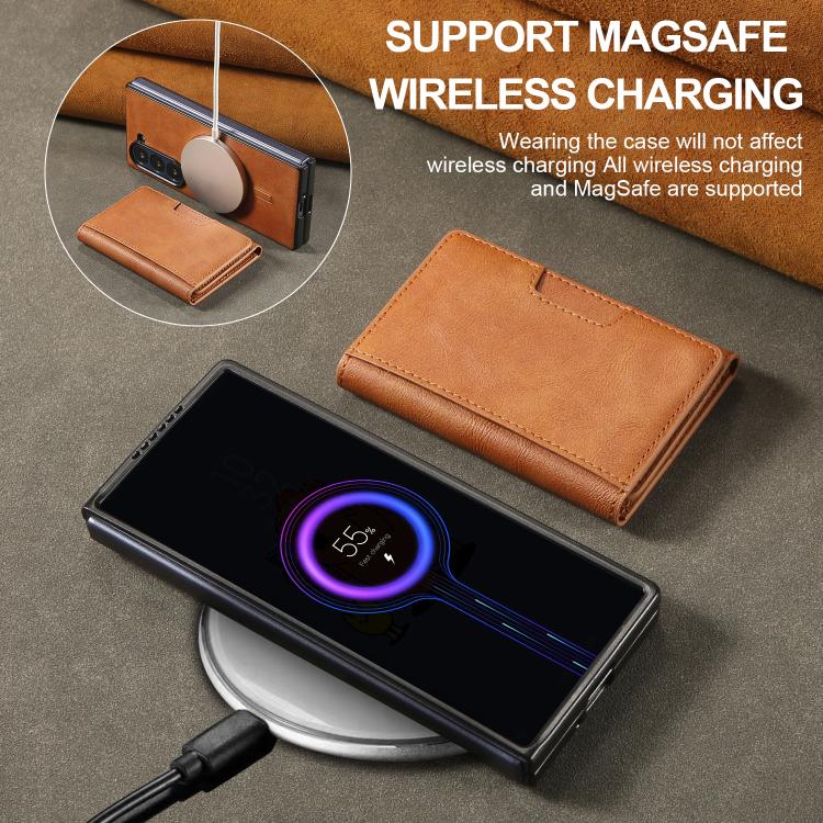 Funda de cuero plegable triple con imán fuerte Kalebol para Samsung Galaxy Z Fold6 (marrón)