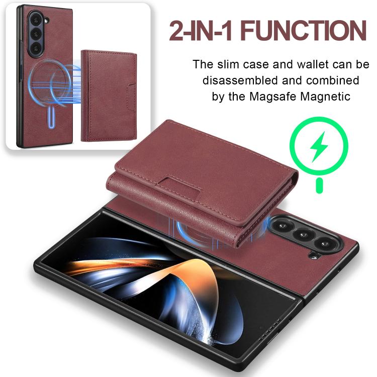 Funda de cuero plegable triple con imán fuerte Kalebol para Samsung Galaxy Z Fold6 (rojo)