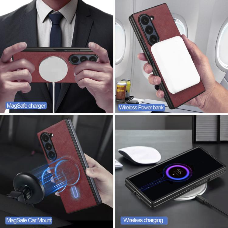 Funda de cuero plegable triple con imán fuerte Kalebol para Samsung Galaxy Z Fold6 (rojo)