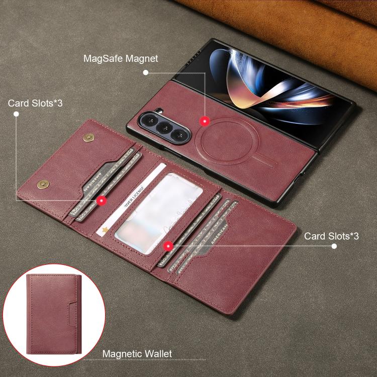 Funda de cuero plegable triple con imán fuerte Kalebol para Samsung Galaxy Z Fold6 (rojo)