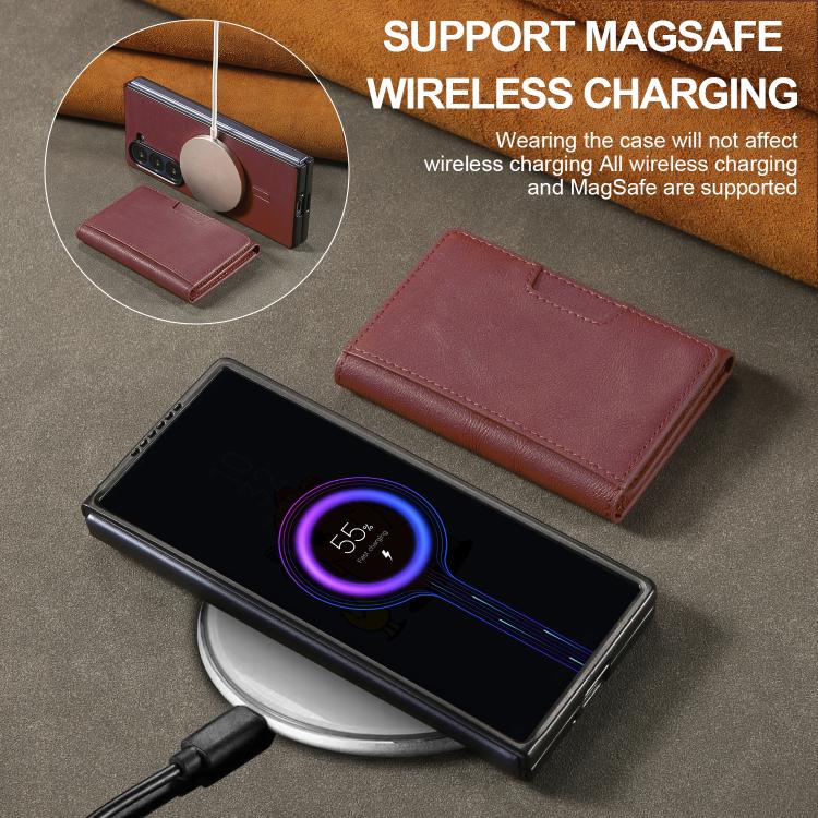 Funda de cuero plegable triple con imán fuerte Kalebol para Samsung Galaxy Z Fold6 (rojo)
