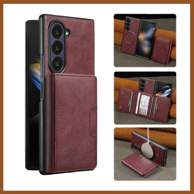 Funda de cuero plegable triple con imán fuerte Kalebol para Samsung Galaxy Z Fold6 (rojo)