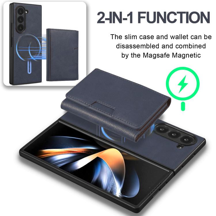 Funda de cuero plegable triple con imán fuerte Kalebol para Samsung Galaxy Z Fold6 (azul)