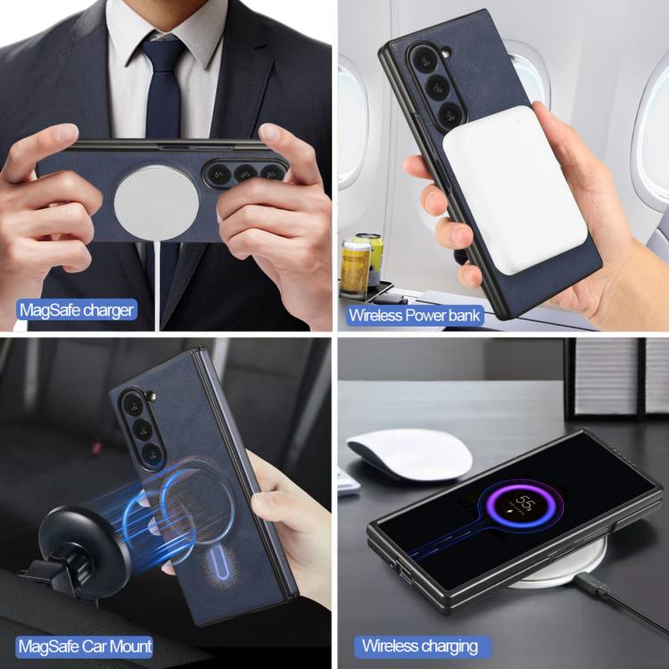 Funda de cuero plegable triple con imán fuerte Kalebol para Samsung Galaxy Z Fold6 (azul)
