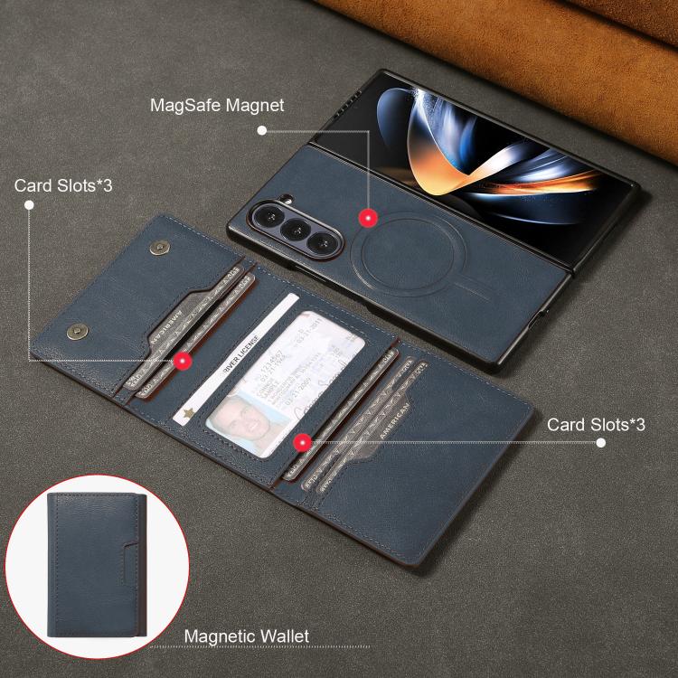 Funda de cuero plegable triple con imán fuerte Kalebol para Samsung Galaxy Z Fold6 (azul)