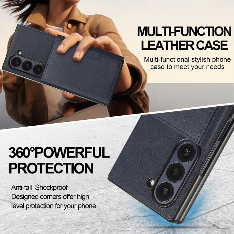Funda de cuero plegable triple con imán fuerte Kalebol para Samsung Galaxy Z Fold6 (azul)