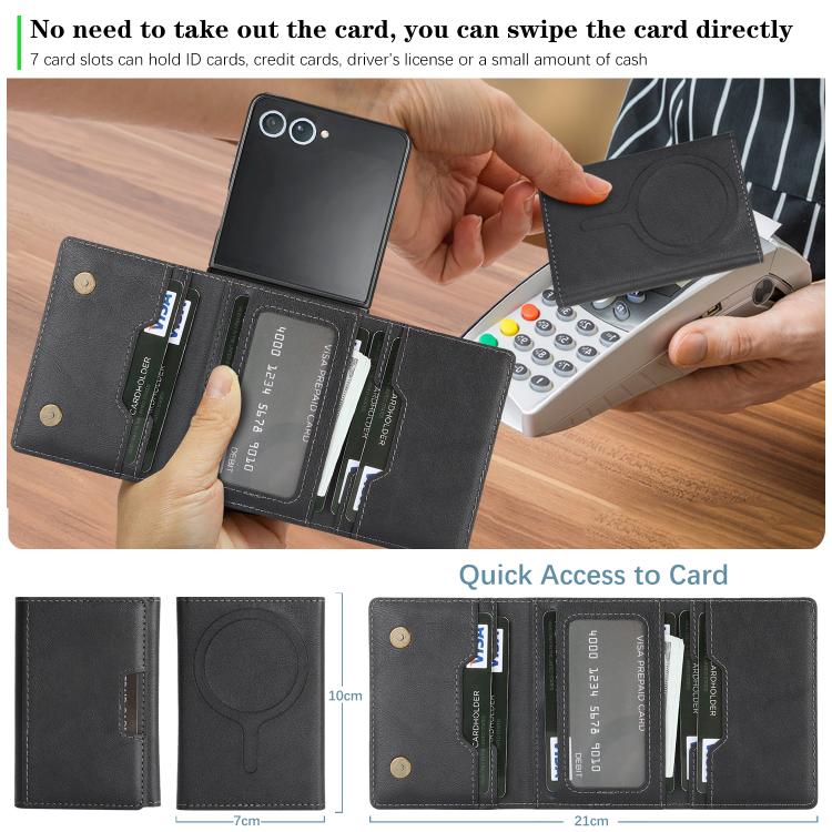 Funda de cuero plegable triple con imán fuerte Kalebol para Samsung Galaxy Z Flip7 (negro)