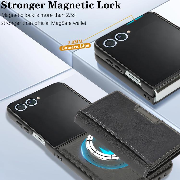 Funda de cuero plegable triple con imán fuerte Kalebol para Samsung Galaxy Z Flip7 (negro)