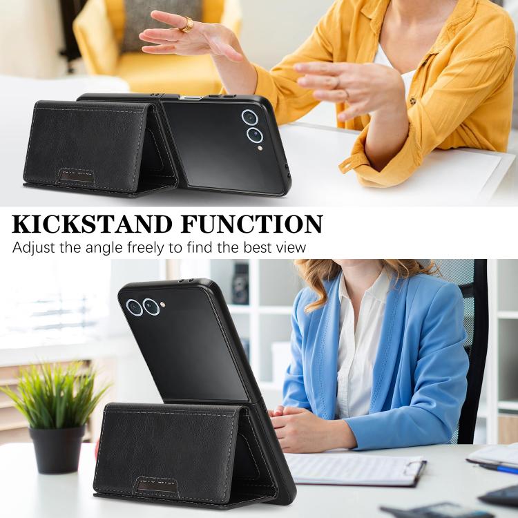 Funda de cuero plegable triple con imán fuerte Kalebol para Samsung Galaxy Z Flip7 (negro)