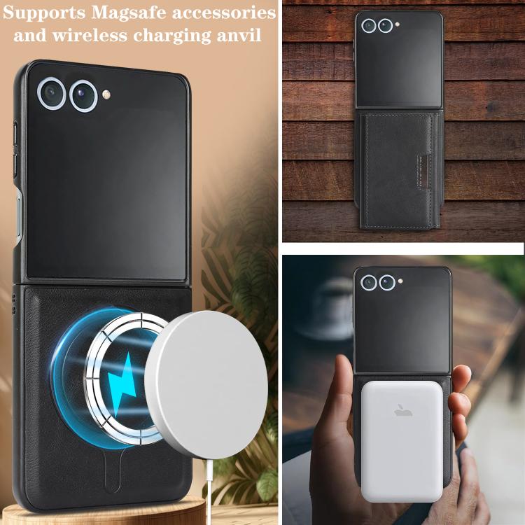 Funda de cuero plegable triple con imán fuerte Kalebol para Samsung Galaxy Z Flip7 (negro)