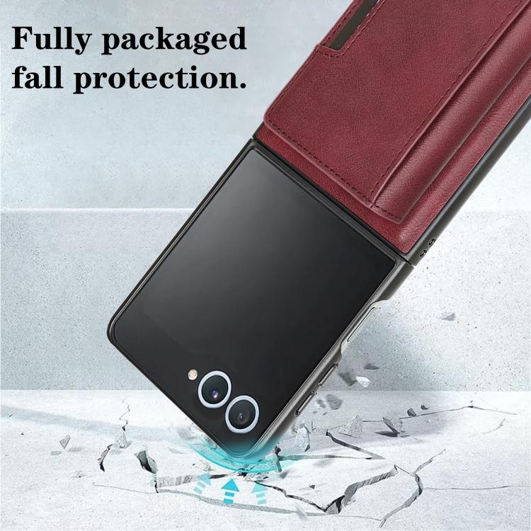 Funda de cuero plegable triple con imán fuerte MagSafe para Samsung Galaxy Z Flip7 (rojo)