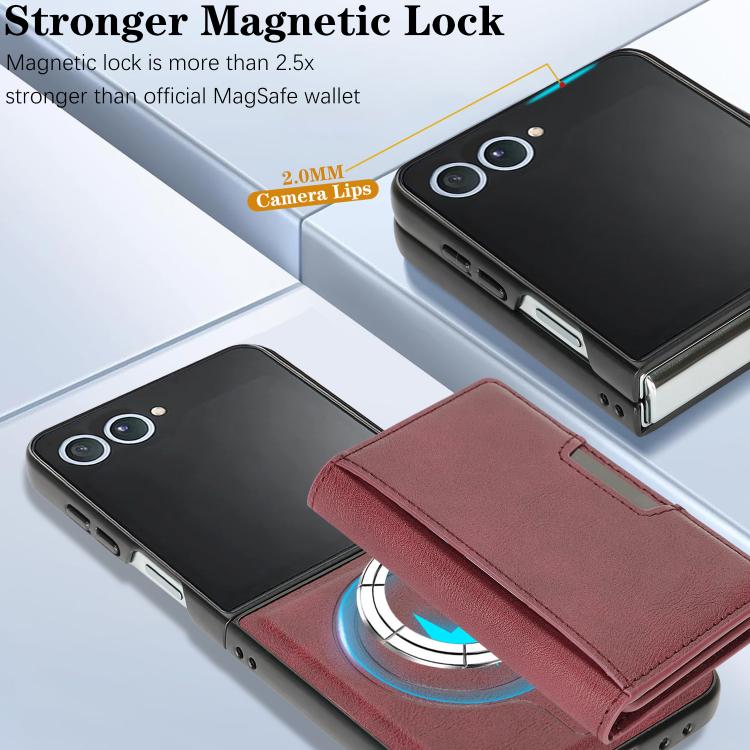 Funda de cuero plegable triple con imán fuerte MagSafe para Samsung Galaxy Z Flip7 (rojo)
