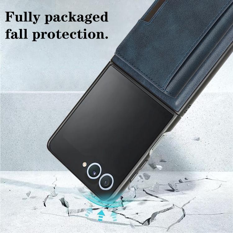 Funda de cuero plegable triple con imán fuerte Kalebol para Samsung Galaxy Z Flip7 (azul)