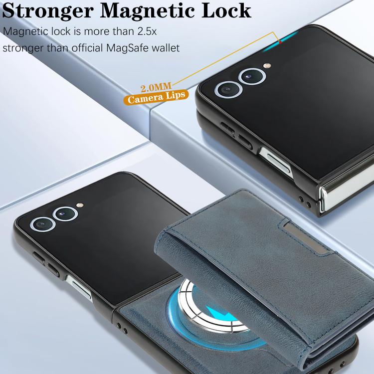 Funda de cuero plegable triple con imán fuerte Kalebol para Samsung Galaxy Z Flip7 (azul)