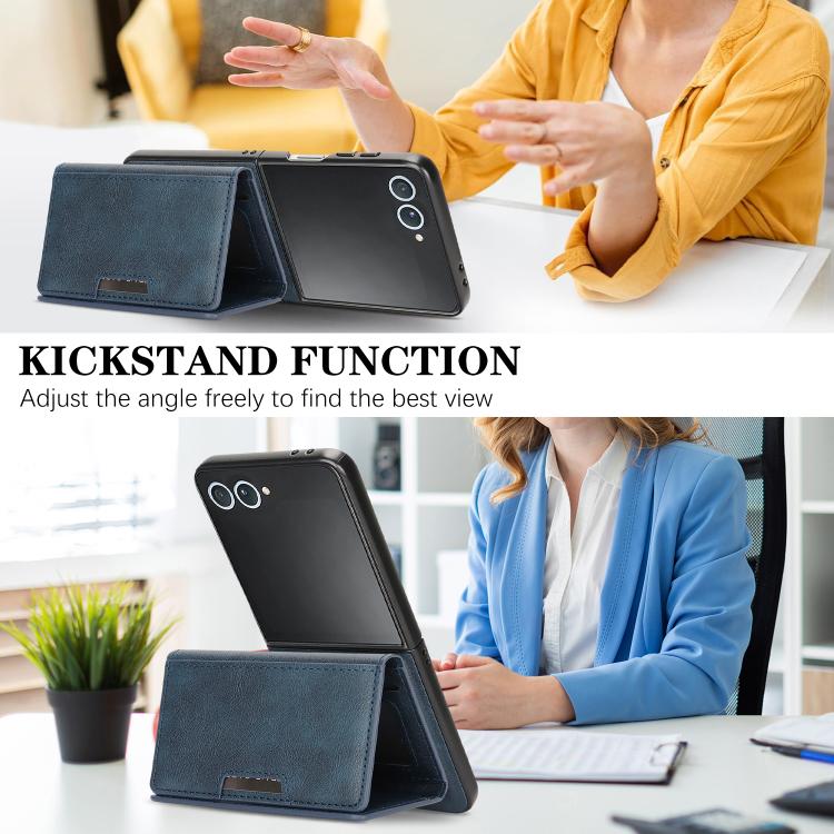 Funda de cuero plegable triple con imán fuerte Kalebol para Samsung Galaxy Z Flip7 (azul)