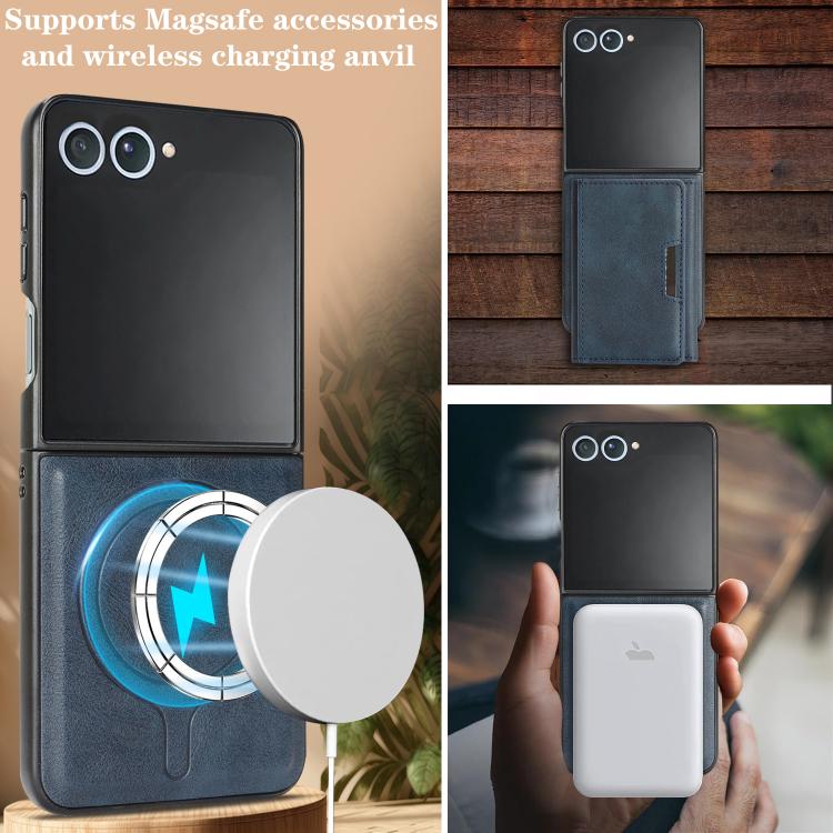 Funda de cuero plegable triple con imán fuerte Kalebol para Samsung Galaxy Z Flip7 (azul)