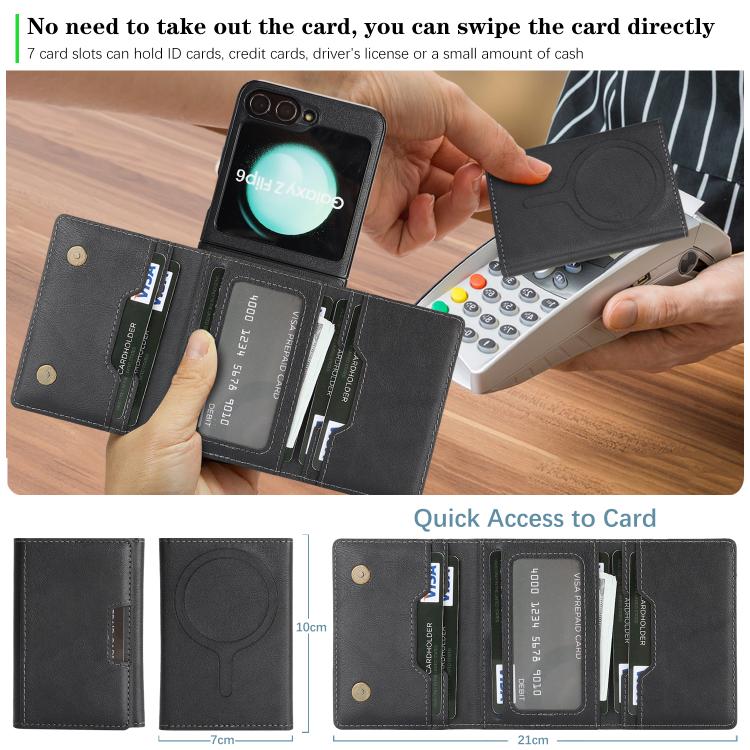 Funda de cuero plegable triple con imán fuerte MagSafe para Samsung Galaxy Z Flip6 (negro)