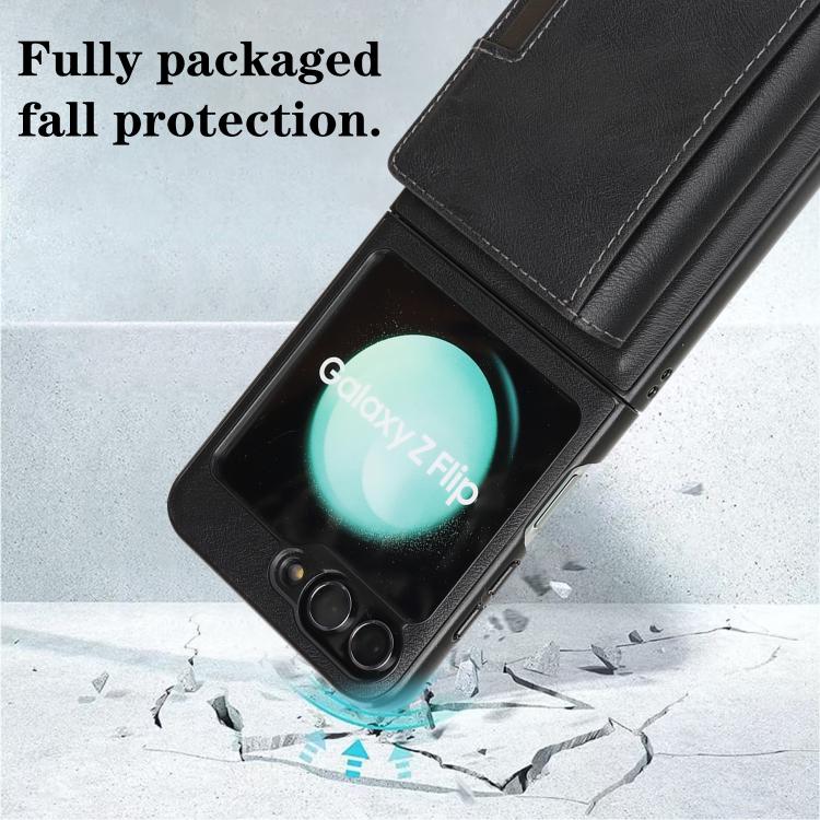 Funda de cuero plegable triple con imán fuerte MagSafe para Samsung Galaxy Z Flip6 (negro)