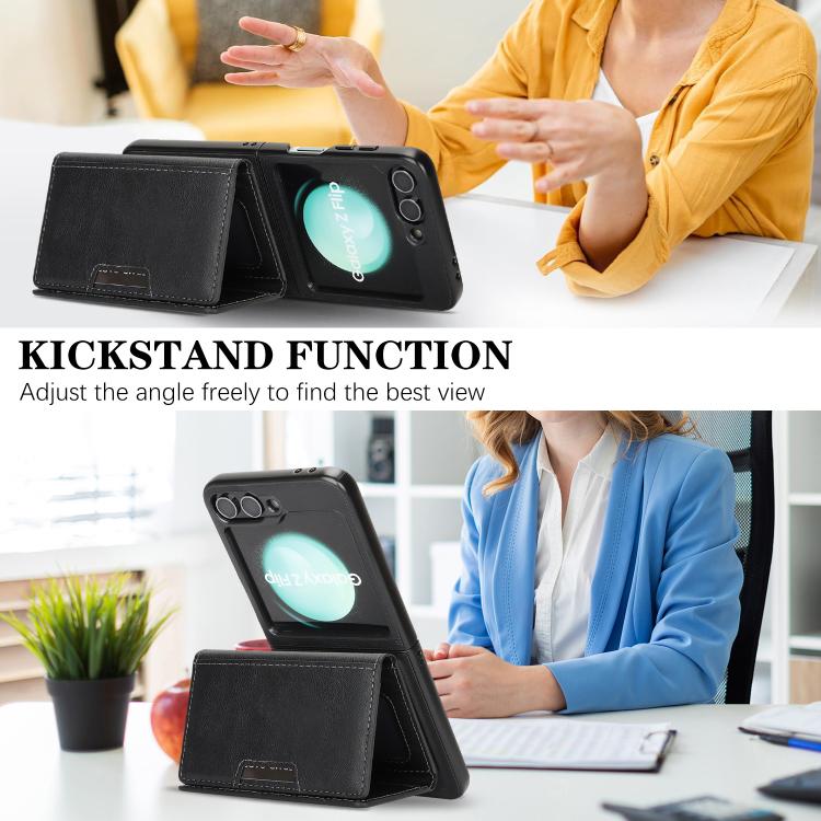 Funda de cuero plegable triple con imán fuerte MagSafe para Samsung Galaxy Z Flip6 (negro)