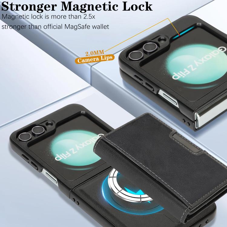 Funda de cuero plegable triple con imán fuerte MagSafe para Samsung Galaxy Z Flip6 (negro)
