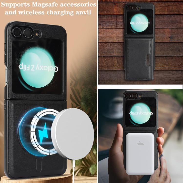 Funda de cuero plegable triple con imán fuerte MagSafe para Samsung Galaxy Z Flip6 (negro)