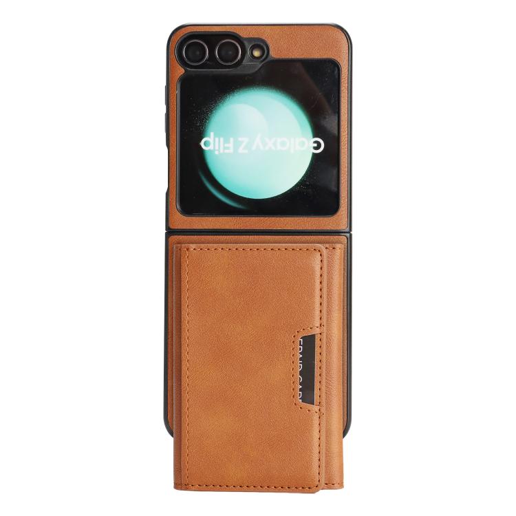 Funda de cuero plegable triple con imán fuerte MagSafe para Samsung Galaxy Z Flip6 (marrón)