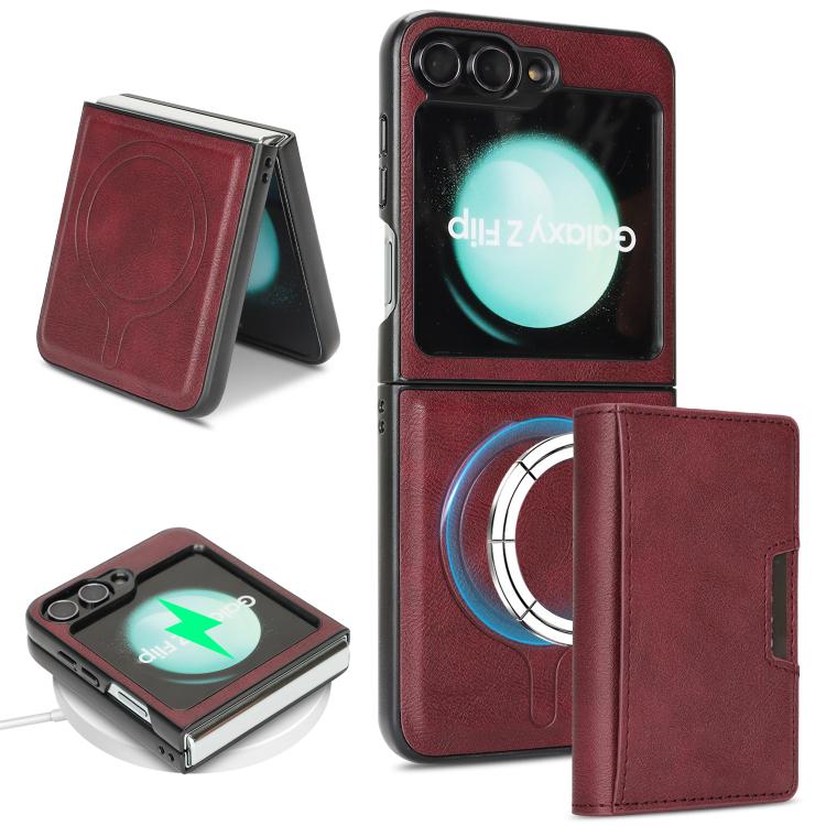 Funda de cuero plegable triple con imán fuerte Kalebol para Samsung Galaxy Z Flip6 (rojo)
