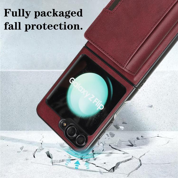 Funda de cuero plegable triple con imán fuerte Kalebol para Samsung Galaxy Z Flip6 (rojo)
