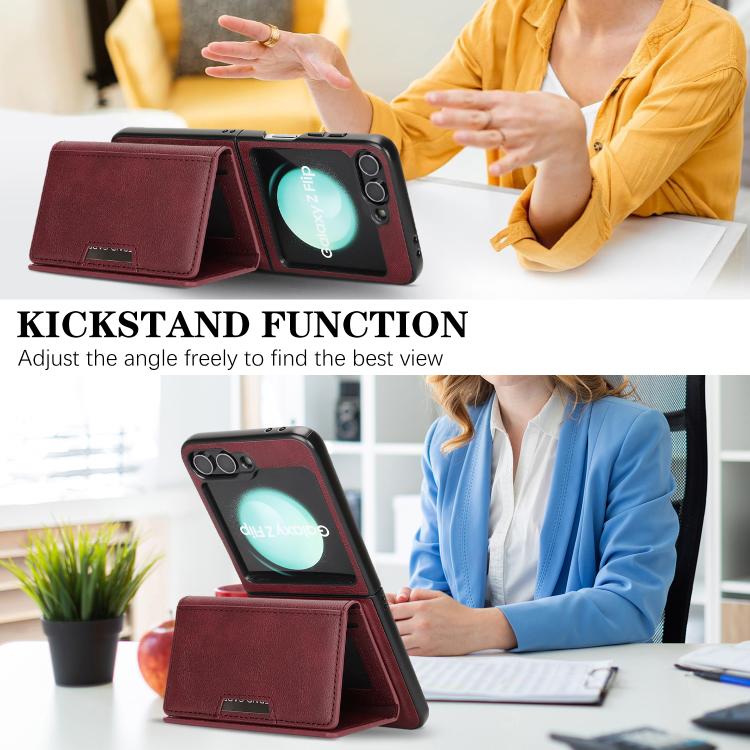 Funda de cuero plegable triple con imán fuerte Kalebol para Samsung Galaxy Z Flip6 (rojo)