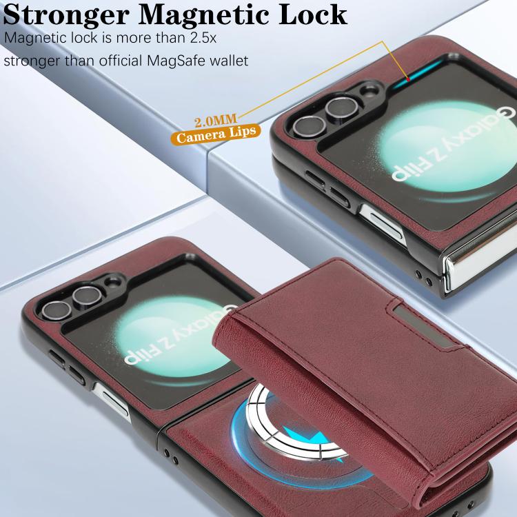 Funda de cuero plegable triple con imán fuerte Kalebol para Samsung Galaxy Z Flip6 (rojo)