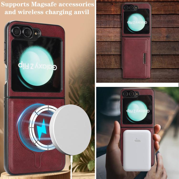 Funda de cuero plegable triple con imán fuerte Kalebol para Samsung Galaxy Z Flip6 (rojo)