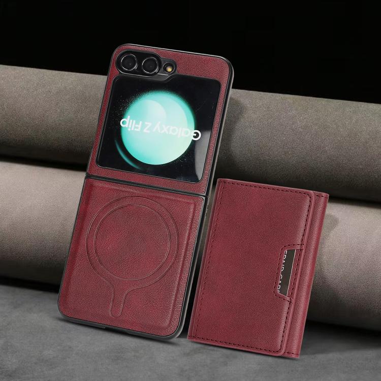 Funda de cuero plegable triple con imán fuerte Kalebol para Samsung Galaxy Z Flip6 (rojo)