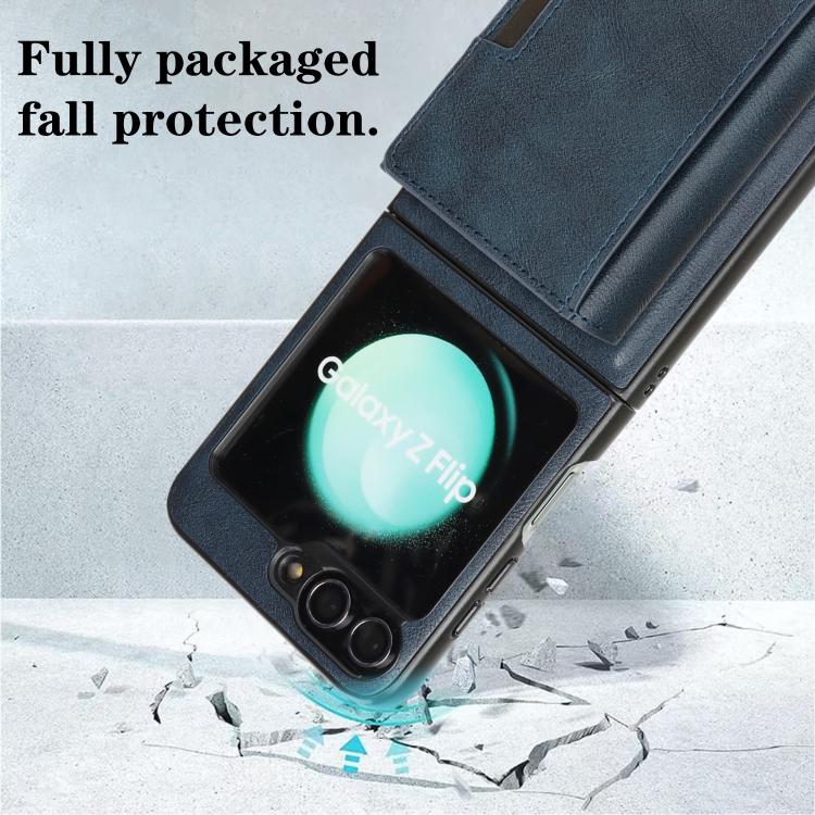 Funda de cuero plegable triple con imán fuerte MagSafe para Samsung Galaxy Z Flip6 (azul)