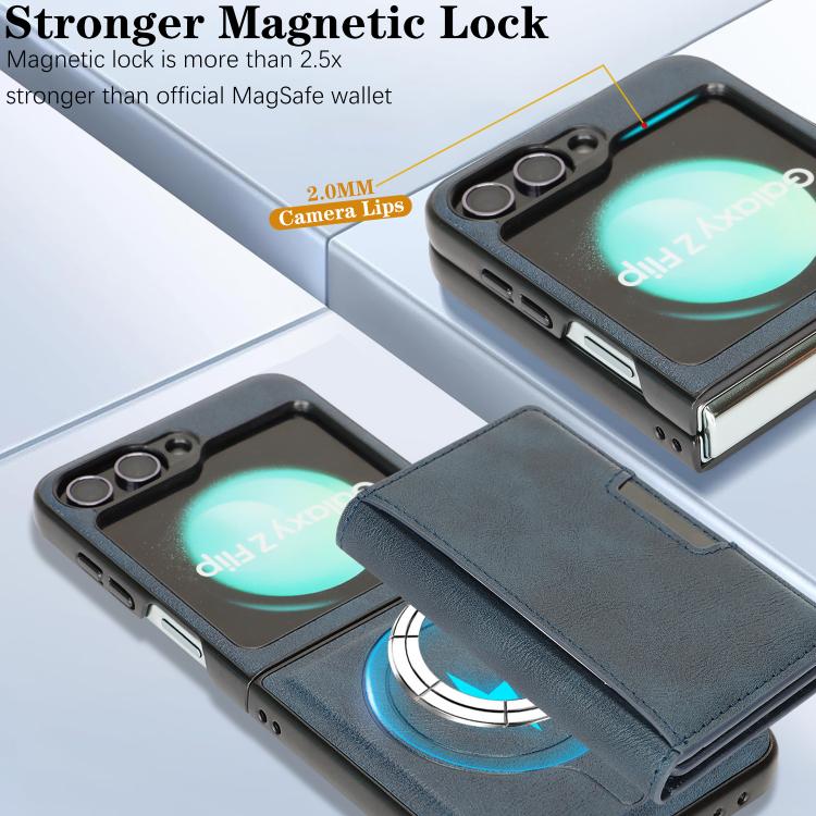 Funda de cuero plegable triple con imán fuerte MagSafe para Samsung Galaxy Z Flip6 (azul)